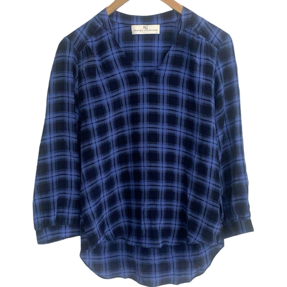 Amanda Uprichard Women’s blue and black Check 100% silk blouse Size P 0-2